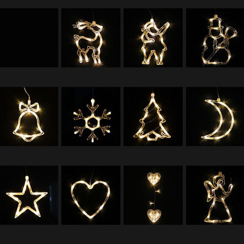 Illuminate Your Holidays with Our Christmas LED Suction Cup Chandelier Featuring Santa, Elk, and Snowman Designs - Perfect for Window Decor!