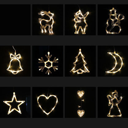 Illuminate Your Holidays with Our Christmas LED Suction Cup Chandelier Featuring Santa, Elk, and Snowman Designs - Perfect for Window Decor!