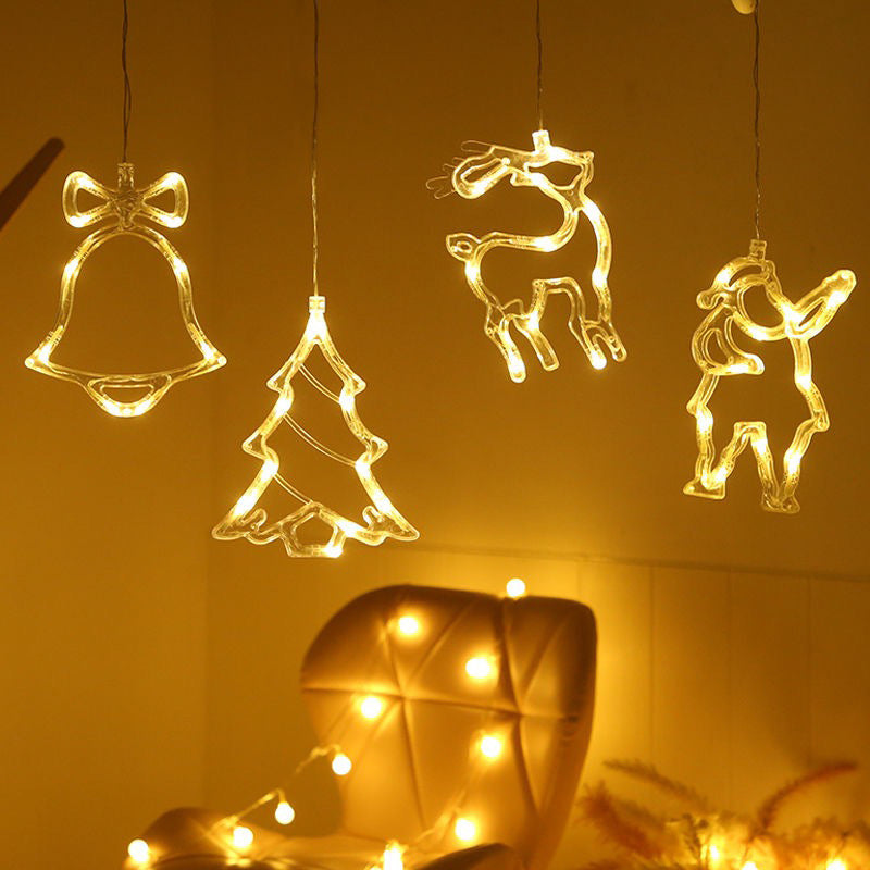 Illuminate Your Holidays with Our Christmas LED Suction Cup Chandelier Featuring Santa, Elk, and Snowman Designs - Perfect for Window Decor!