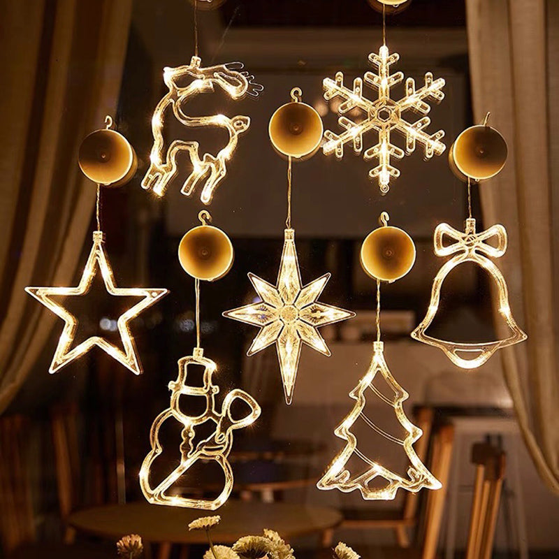 Illuminate Your Holidays with Our Christmas LED Suction Cup Chandelier Featuring Santa, Elk, and Snowman Designs - Perfect for Window Decor!