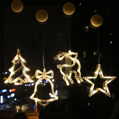 Illuminate Your Holidays with Our Christmas LED Suction Cup Chandelier Featuring Santa, Elk, and Snowman Designs - Perfect for Window Decor!