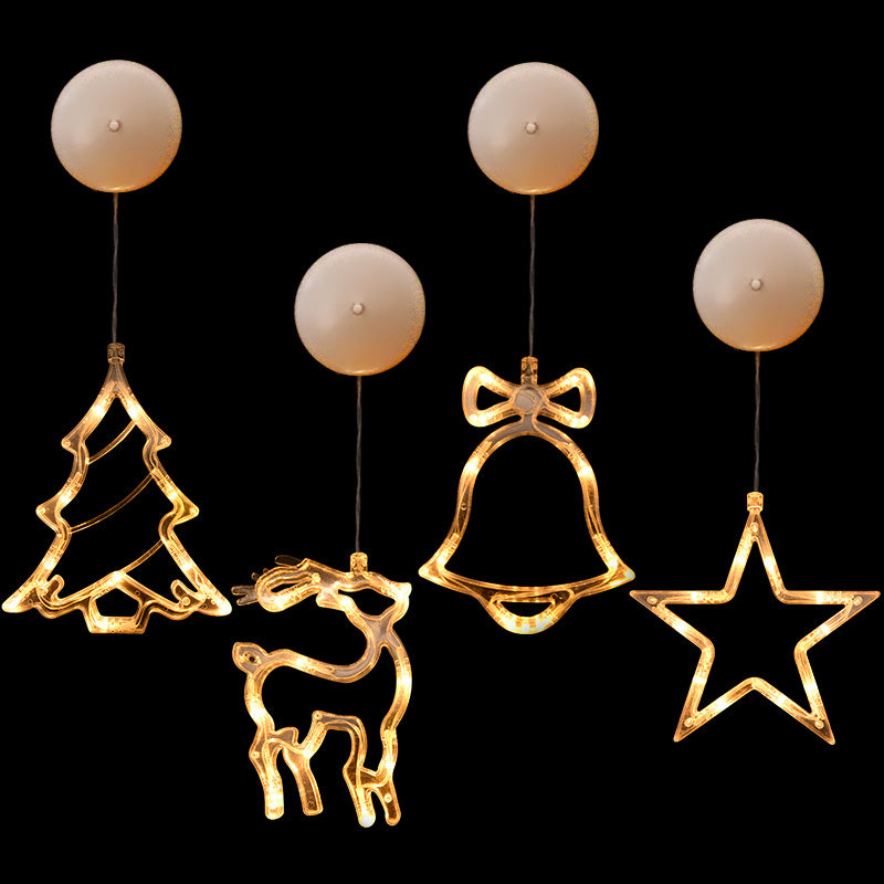Illuminate Your Holidays with Our Christmas LED Suction Cup Chandelier Featuring Santa, Elk, and Snowman Designs - Perfect for Window Decor!