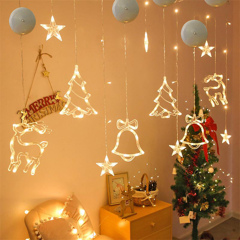 Illuminate Your Holidays with Our Christmas LED Suction Cup Chandelier Featuring Santa, Elk, and Snowman Designs - Perfect for Window Decor!