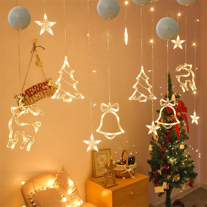 Illuminate Your Holidays with Our Christmas LED Suction Cup Chandelier Featuring Santa, Elk, and Snowman Designs - Perfect for Window Decor!